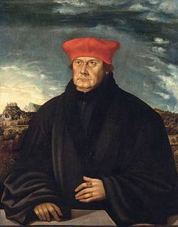 Erzbischof Kardinal Matthäus Lang von Wellenburg, Öl/Pergament auf Mahagoniholz übertragen, Albrecht Altdorfer (?), 1529, KHM 5636