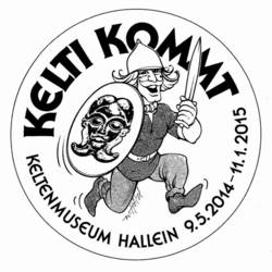 Kelti kommt, Werner Hölzl, Tuschezeichnung, Titelschrift gezeichnet. 1980 und 2014, © Keltenmuseum Hallein