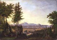 Anton Reiffenstuhl (1786-1848), Blick auf Salzburg von Aigen mit der Kanzel im Aigner Park, Öl auf Kupfer, 1833
