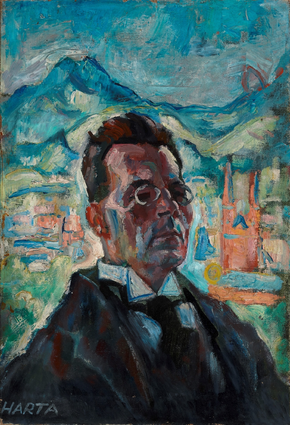 Felix A. Harta, Bildnis des Schriftstellers Oskar A. H. Schmitz. Öl auf Leinwand, 1918, © Salzburg Museum