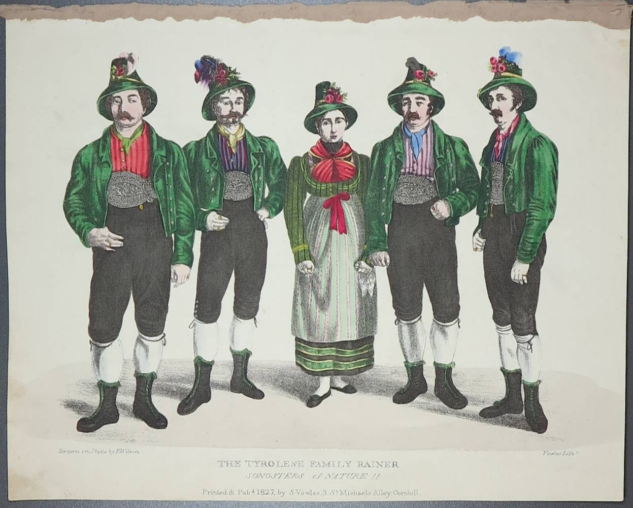 Die Tiroler Familie Rainer, E. Wilson, 1827, Druck, koloriert, Salzburg Museum, Inv.-Nr. 1186-2018