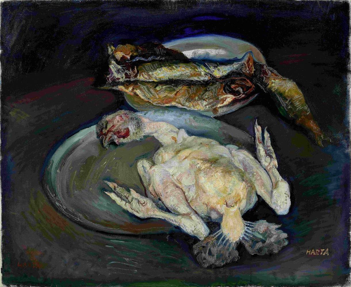 Felix Albrecht Harta (1884–1967), Stillleben mit Fischen und gerupftem Huhn, 1910, Öl auf Leinwand, Salzburg Museum, © Larry Heller, USA