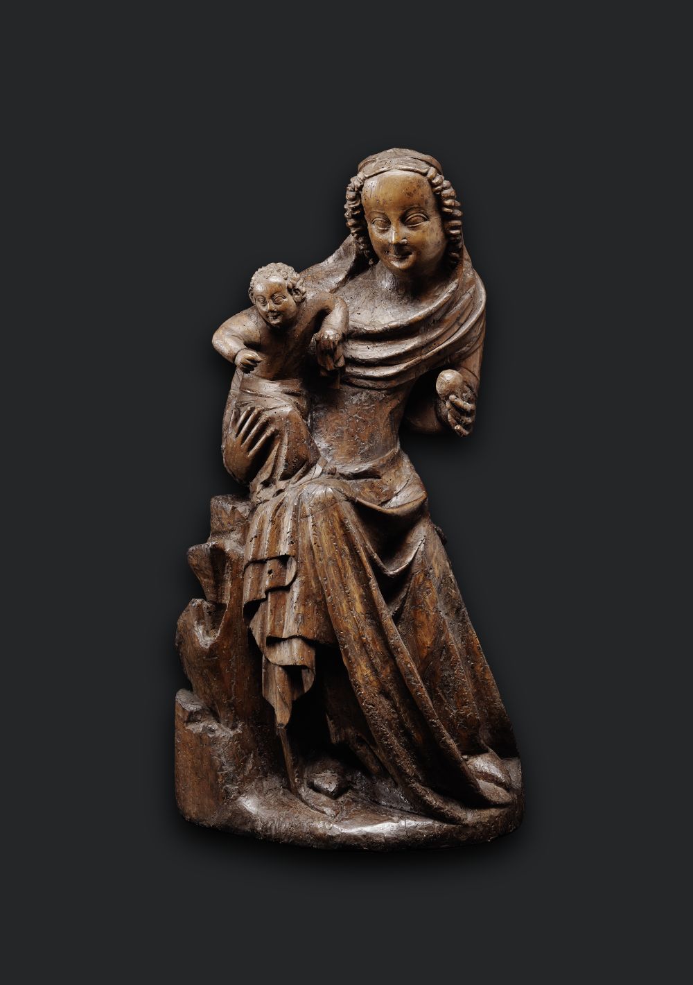 Nonnberger Madonna , (Teil einer „Anbetung der Könige“?), Salzburg, 1350–70, Lindenholz, Salzburg Museum, Inv.-Nr. 138-32