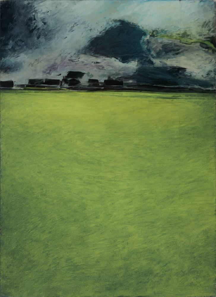 Landschaft mit Eisenbahn, Gottfried Salzmann (*1943), Um 1972, Material / Technik: Mischtechnik auf Leinwand, Salzburg Museum, Inv.-Nr. 1573-2011