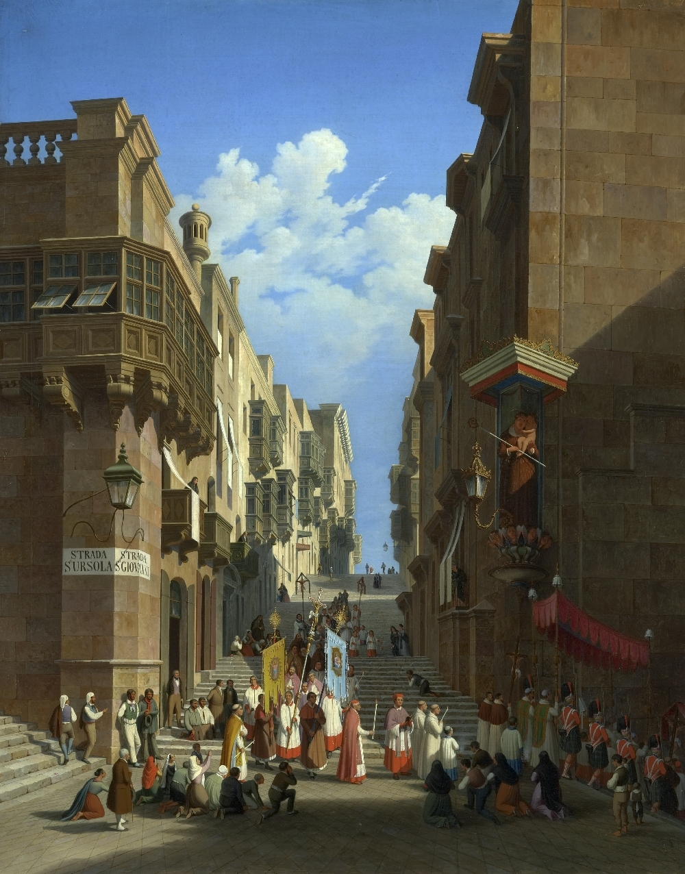 Hubert Sattler, Kosmorama: Triq San Gwann/St.-John-Street in Valletta (Malta), Öl auf Leinwand, Inv.-Nr. 5656-49