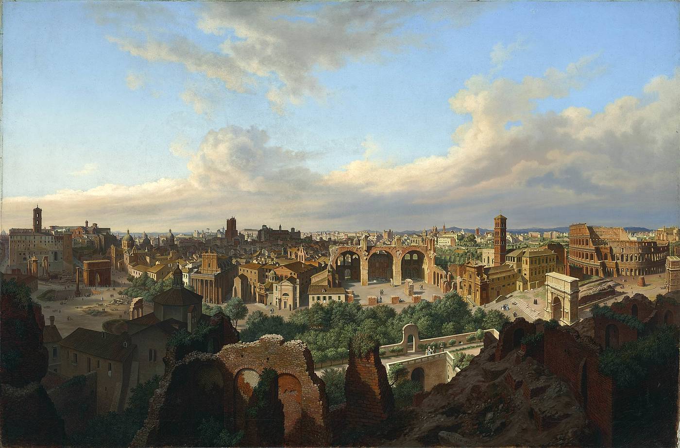 Hubert Sattler (1817–1904), Kosmorama: Blick auf Rom vom Palatin aus (Italien), 1850–1860, Öl auf Leinwand, © Salzburg Museum