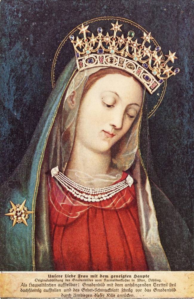 Unbekannt, Maria mit dem geneigten Haupte, 1931, Karton bedruckt, Ausstellungsort: Volkskunde Museum, © Salzburg Museum