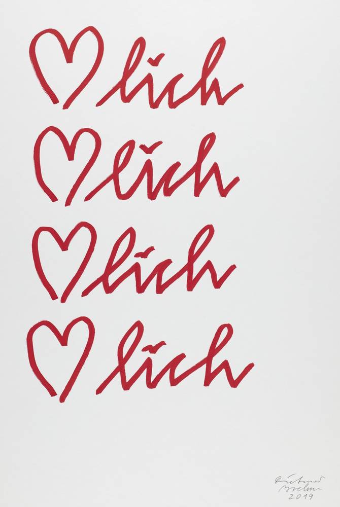 Dietmar Brehm, 4 mal Herzlich, 2019, Molotow-Acrylic-Marker auf Papier, © Dietmar Brehm/Foto: Salzburg Museum