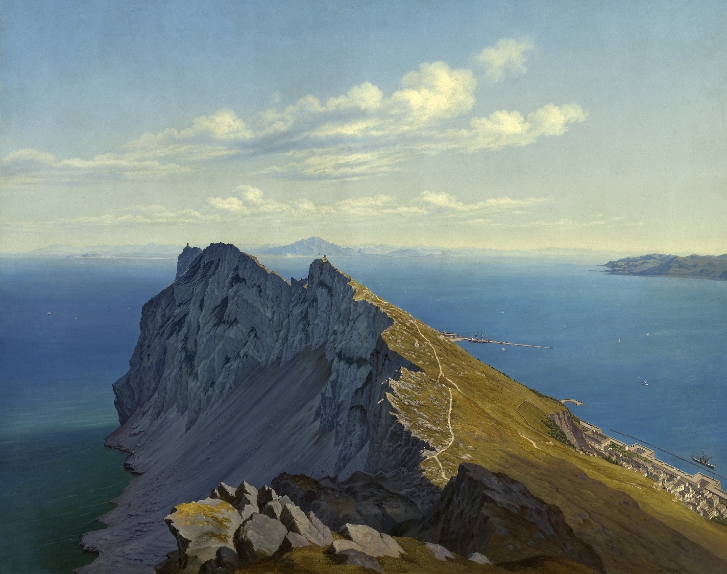 Aussicht von der höchsten Spitze des Felsens von Gibraltar in Spanien, 1869, Öl auf Leinwand, Inv.-Nr. 9045-49