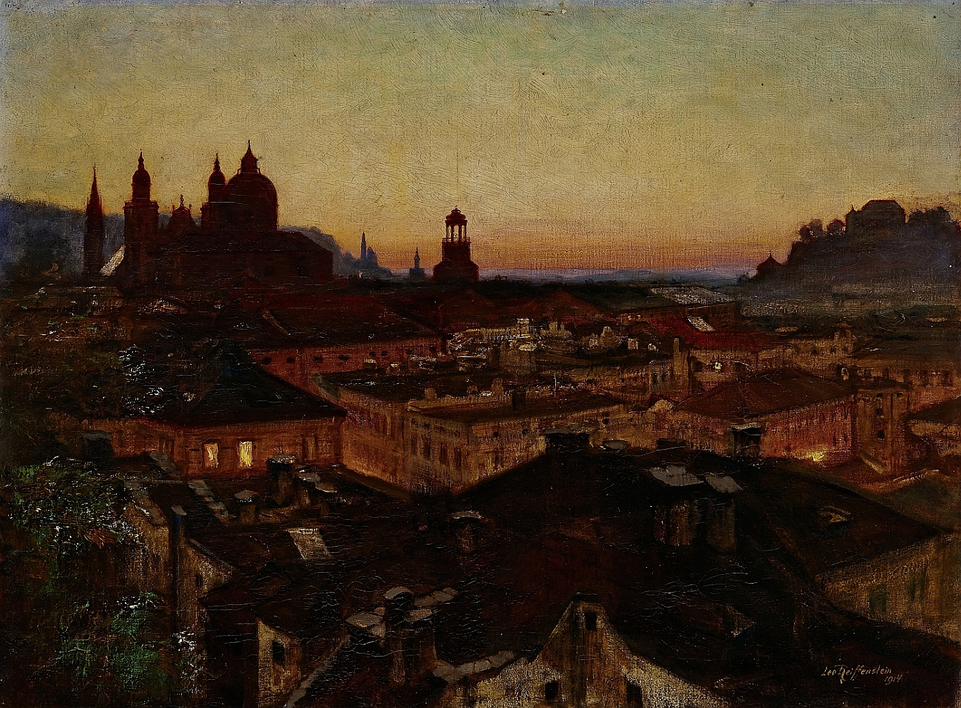 Abendliches Salzburg (Blick vom Hohen Weg), Leo Reiffenstein, 1914, Öl auf Leinwand, Inv.-Nr. 6084-49