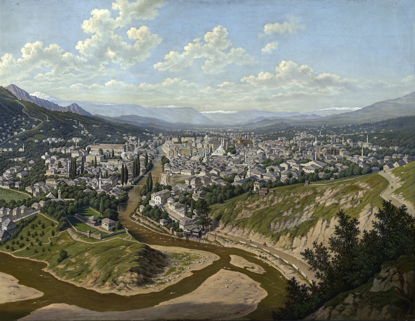 Sarajevo, Hauptstadt von Bosnien, von der Zitadelle aus aufgenommen, 1893, Öl auf Leinwand, Inv.-Nr. 9030-49