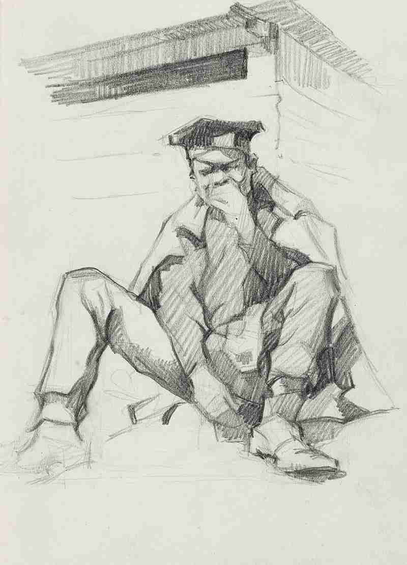 Russischer Gefangener im Lager Grödig, E. Tony Angerer, um 1917, Bleistift auf Papier, Inv.-Nr. 1443-2011