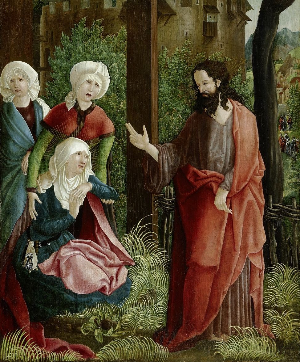 Tafel eines Marien-Altares aus Aspach: Abschied Christi von seiner Mutter Maria (Innenseite), Meister des Altares von Aspach, um 1520, Tempera auf Holz, Inv.-Nr. 60-29