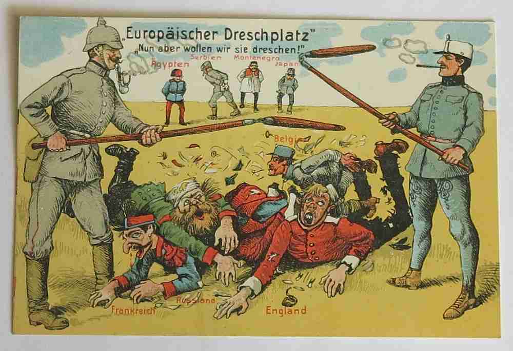 Propagandapostkarte: „Europäischer Dreschplatz“, 1914–18, Druck nach Grafik, Salzburg Privatbesitz
