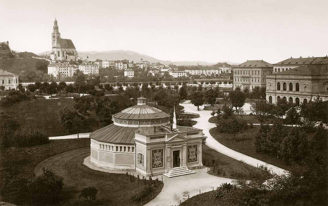 Von 1875 bis 1937 war das Panorama in diesem Gebäude im Kurgarten neben dem Schloss Mirabell ausgestellt