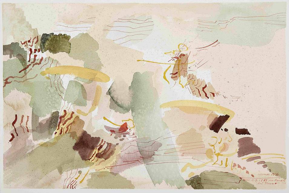 Werner Otte (1922–1996), Landschaft in Canale bei Tenno, 1989, Federzeichnung, Aquarell auf Büttenpapier, Salzburg Museum, © Hanns und Werner Otte, Salzburg
