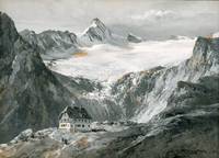 Edward Theodore Compton, Krefelder Hütte am Kitzsteinhorn, Grisaille-Gouache, Privatbesitz.