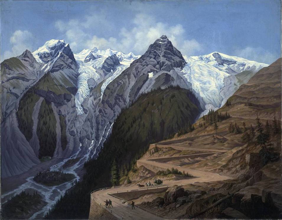 Die Straße über das Stilfser Joch mit dem Ortler (Italien), Hubert Sattler (1817–1904), 1861, Öl auf Leinwand, Salzburg Museum, Inv.-Nr. 7012-49