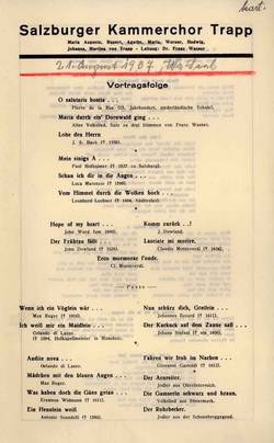 Programm für ein Konzert im Wiener Saal des Mozarteums 1937