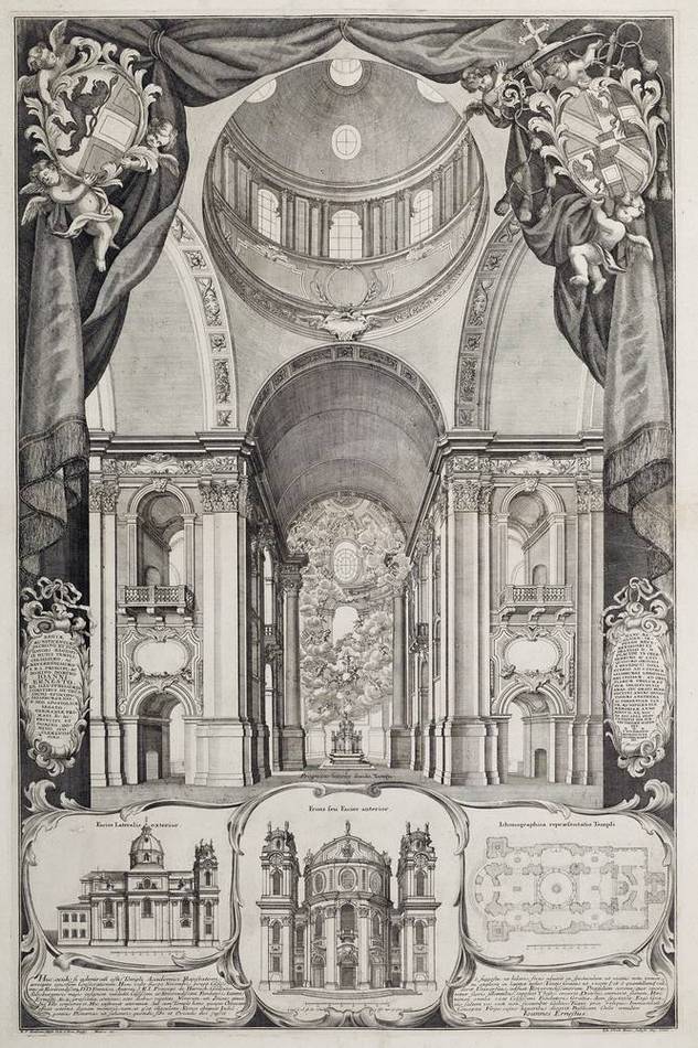 Johann Ulrich Krauß (1655–1719) nach Ämilian Rösch (1639–1711), Dedikationsstich zur Fertigstellung der Kollegienkirche, Salzburg, 1707, Kupferstich, © Salzburg Museum