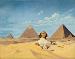 "Die Pyramiden von Gizeh mit dem Sphinx in Egypten", 1851, Öl auf Leinwand, Salzburg Museum, Inv.-Nr. 9070-49